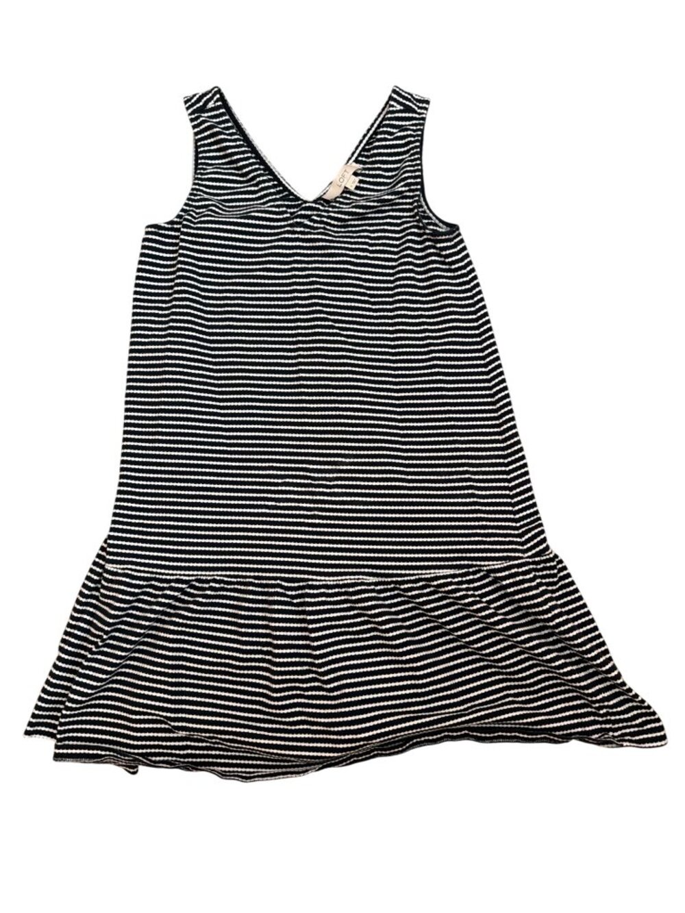 Loft Dress S Striped Black & White Sleeveless Ruffle Hem V-Neck Classic